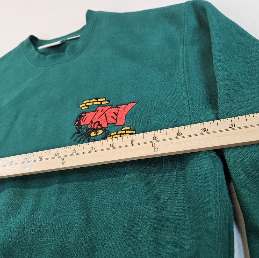 Obey Brick By Brick Crewneck Mens S Green Embroidered Graphic Sweatshirt Skater - Picture 4 of 9